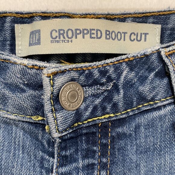 Gap Women's‎ Sz 33 Cropped Boot Cut Stretch Mid Rise Jeans Rounded Split Hem - Picture 5 of 9